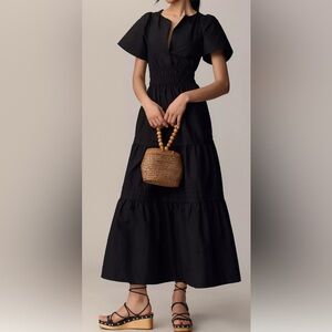 Anthropologie The Somerset Black Tiered Maxi Dress.